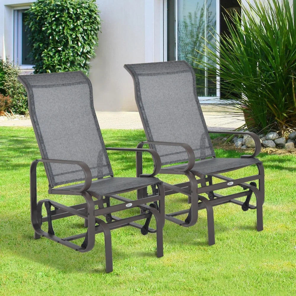 Outdoor Patio Glider Chairs Set of 2 With Mesh Back Alloy