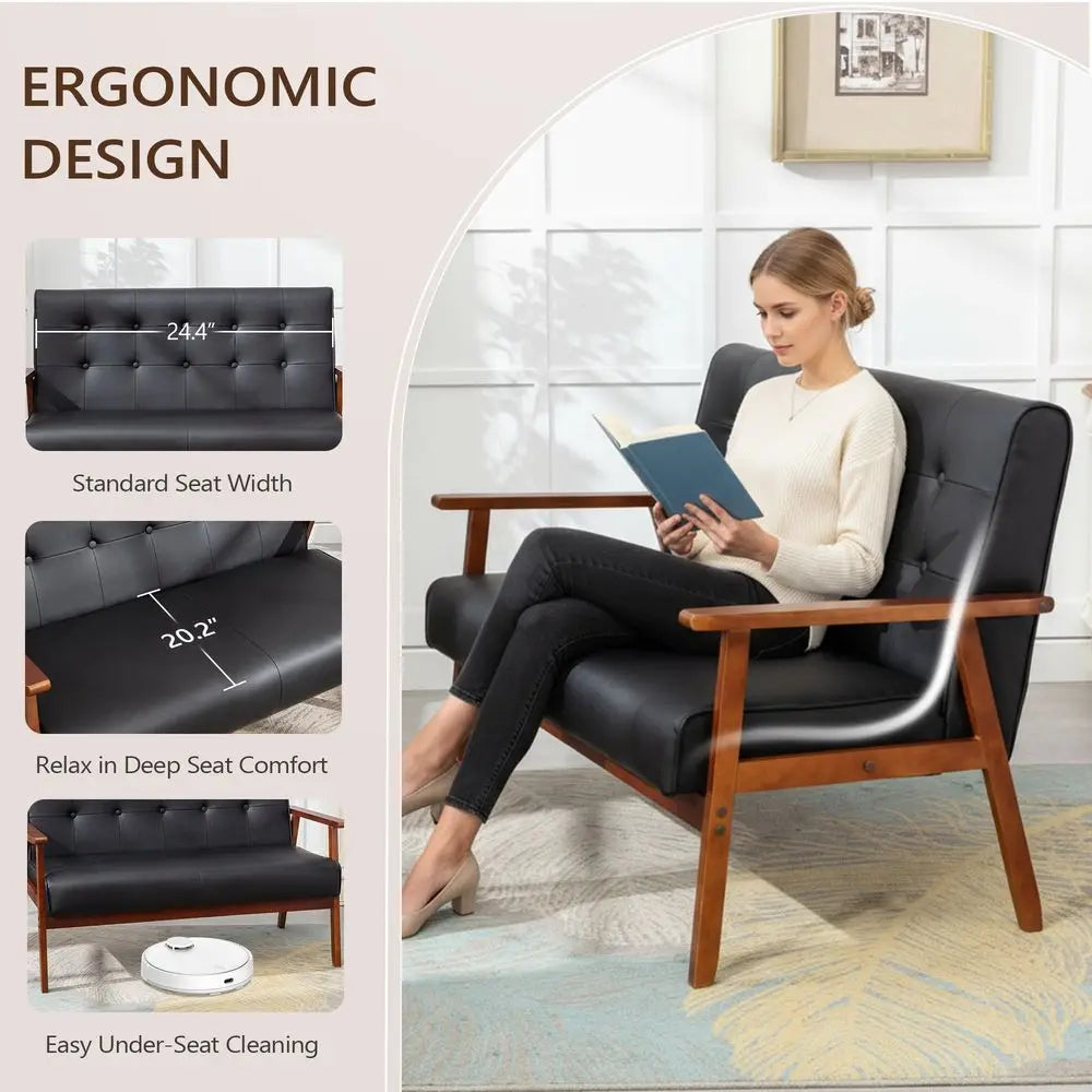 QWC Mid Century Sofa Set With Two Elegant Accent Chairs