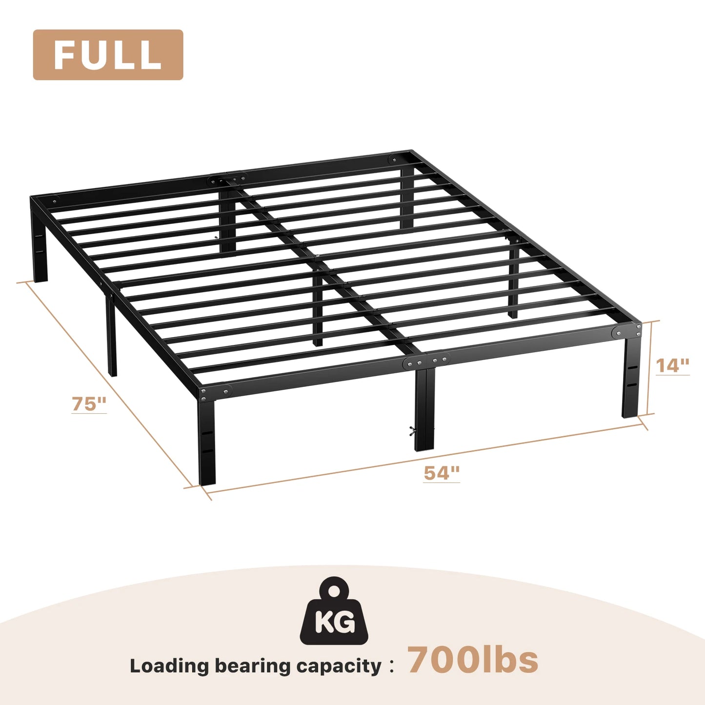 JHK Basic Metal Bed Frame With Steel Slat Support 350LBS