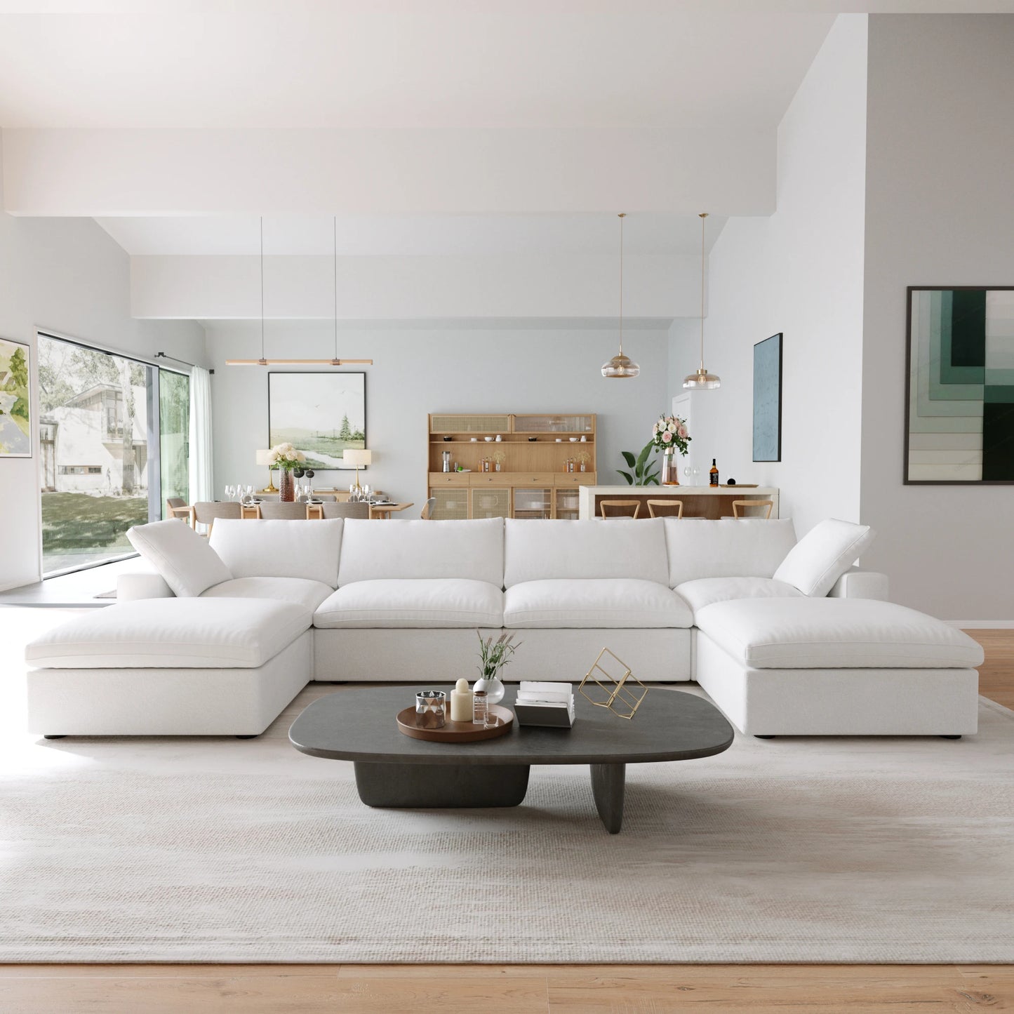 Sdorens Modular Convertible Cloud Couch U Shaped Sectional Sofa Ottomans