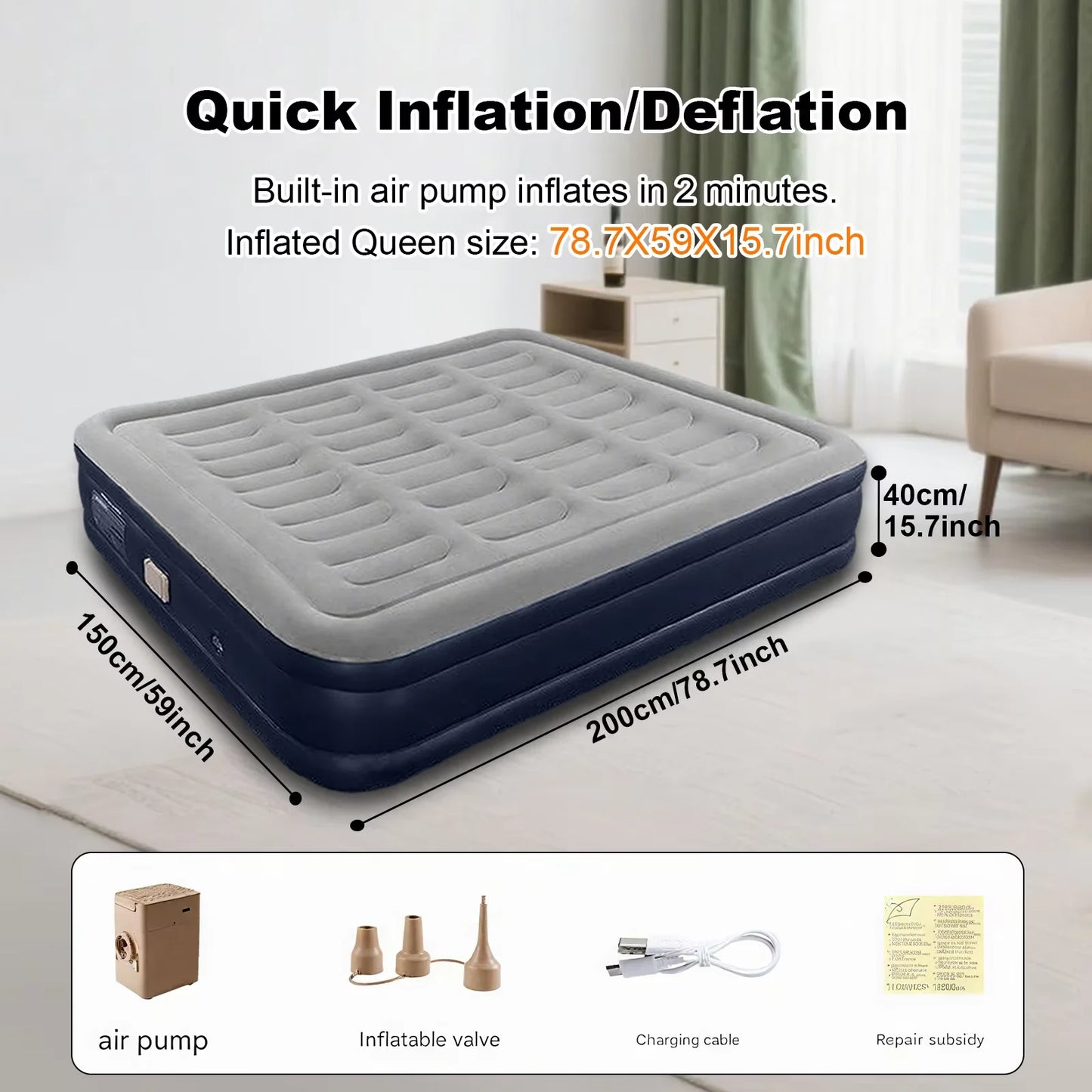 200x150x40cm Automatic Inflatable Mattress With Built In Pump For Camping And Home Indoor Outdoor Use