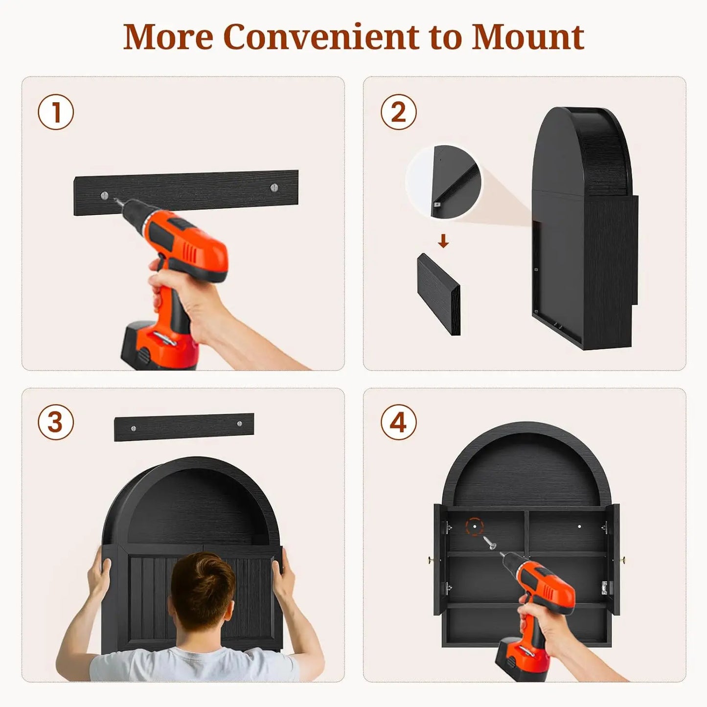 Arched Wall Cabinet Over Toilet With Grille Door And Adjustable Shelf