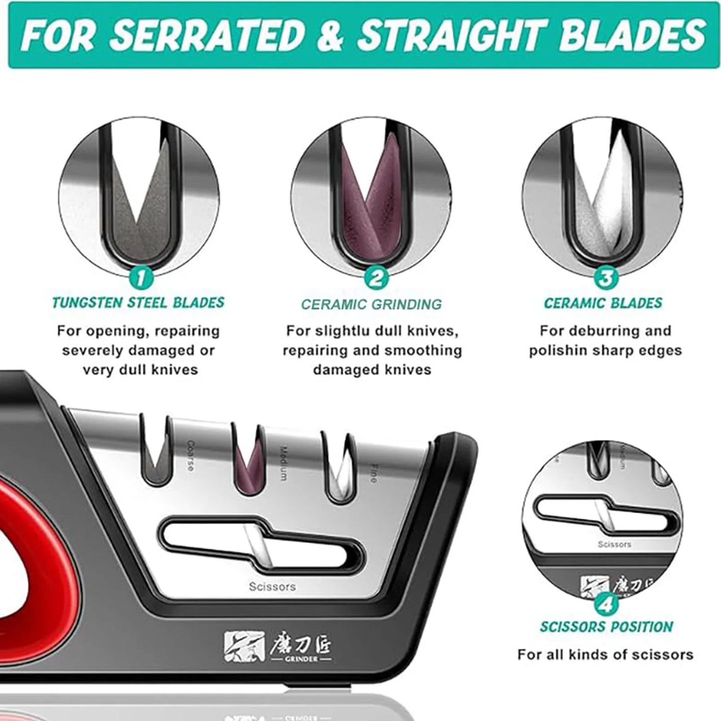 TAIDEA Four In One Sharpener For Serrated Knives And Scissors