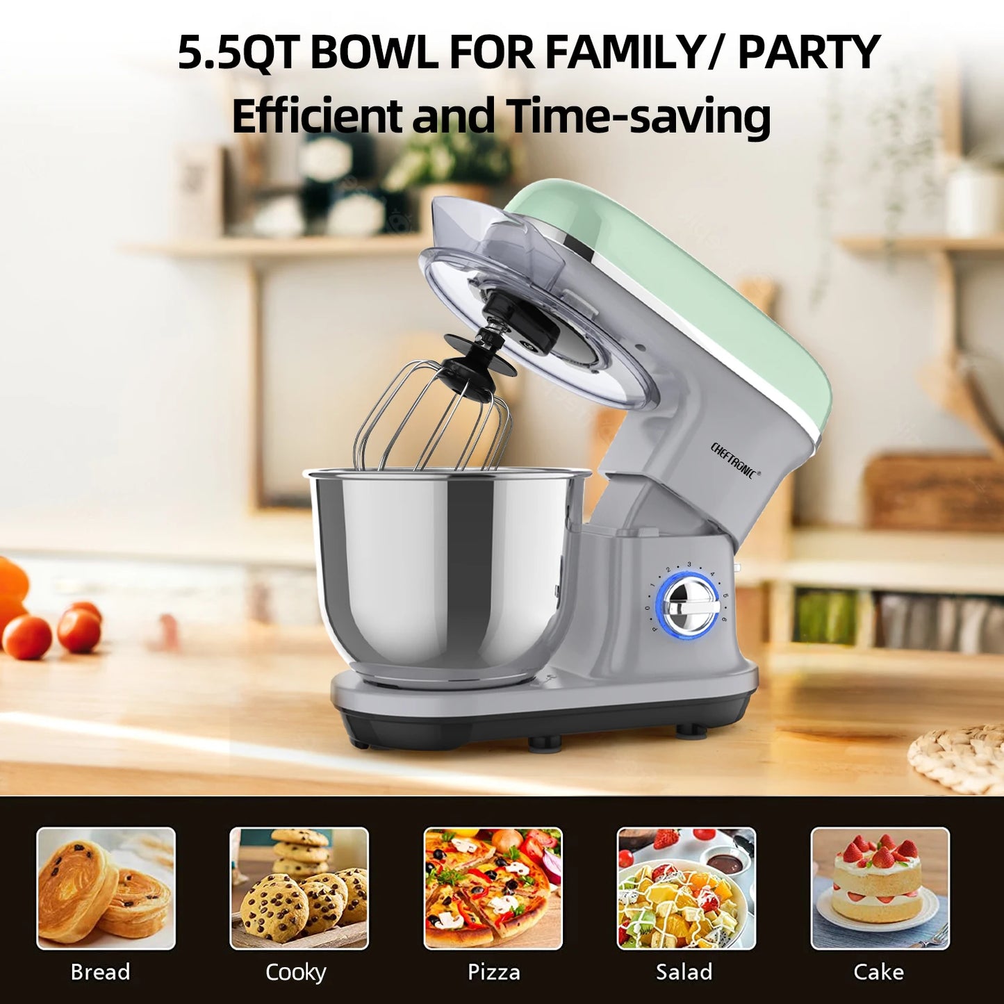 Cheftronic Stand Mixer Tilt-Head 500W 6+ Speed US Plug