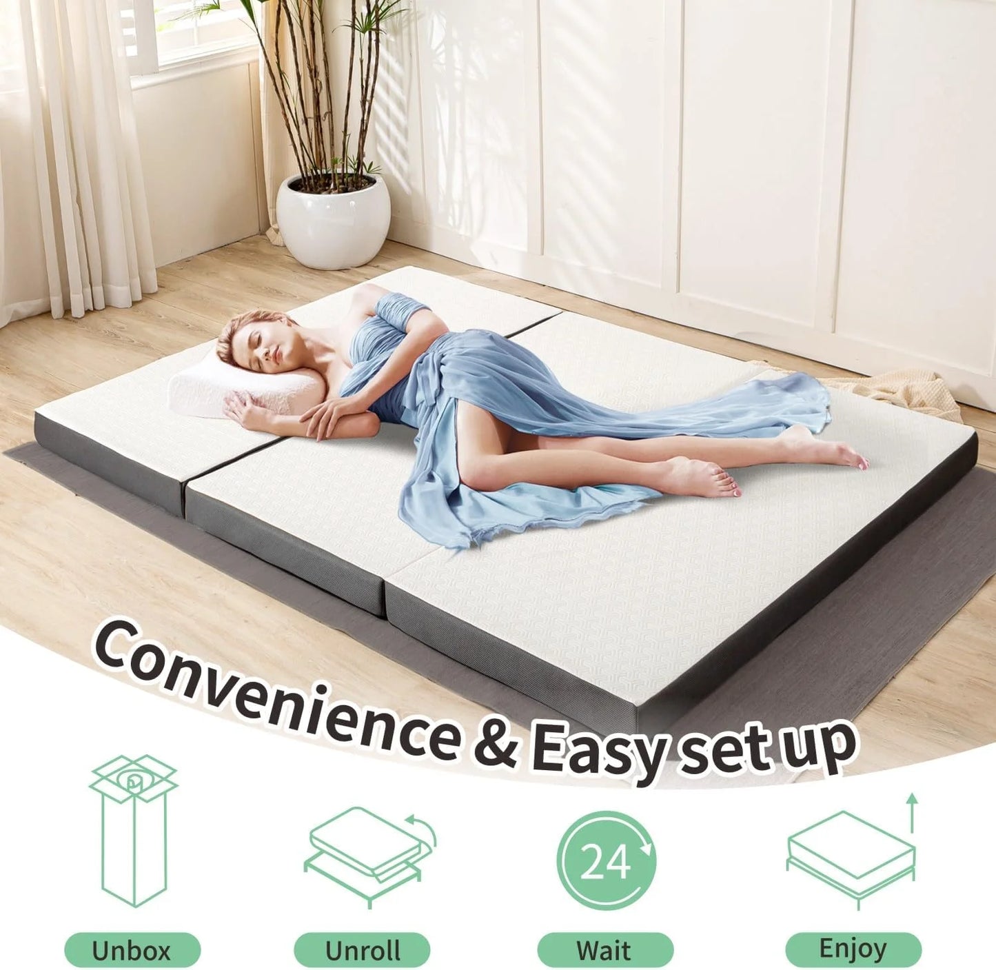 Hcore Tri Fold Mattress With Washable Cover Storage Pockets