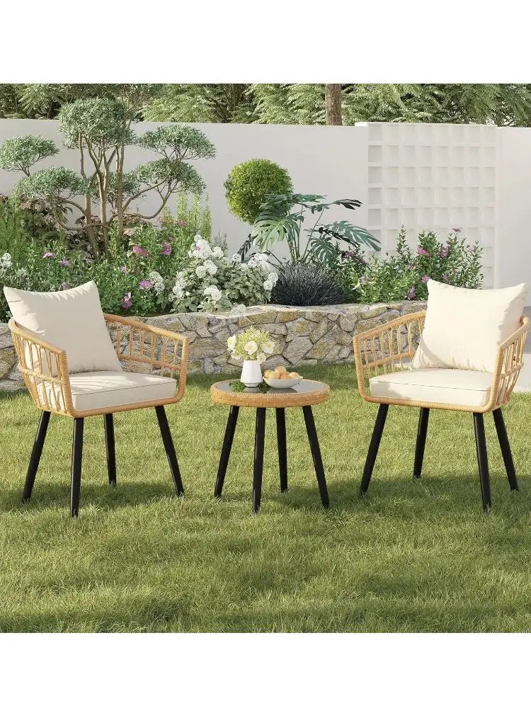 SEOGWISAM 3 Piece Outdoor Patio Wicker Chairs Cushions Table Set