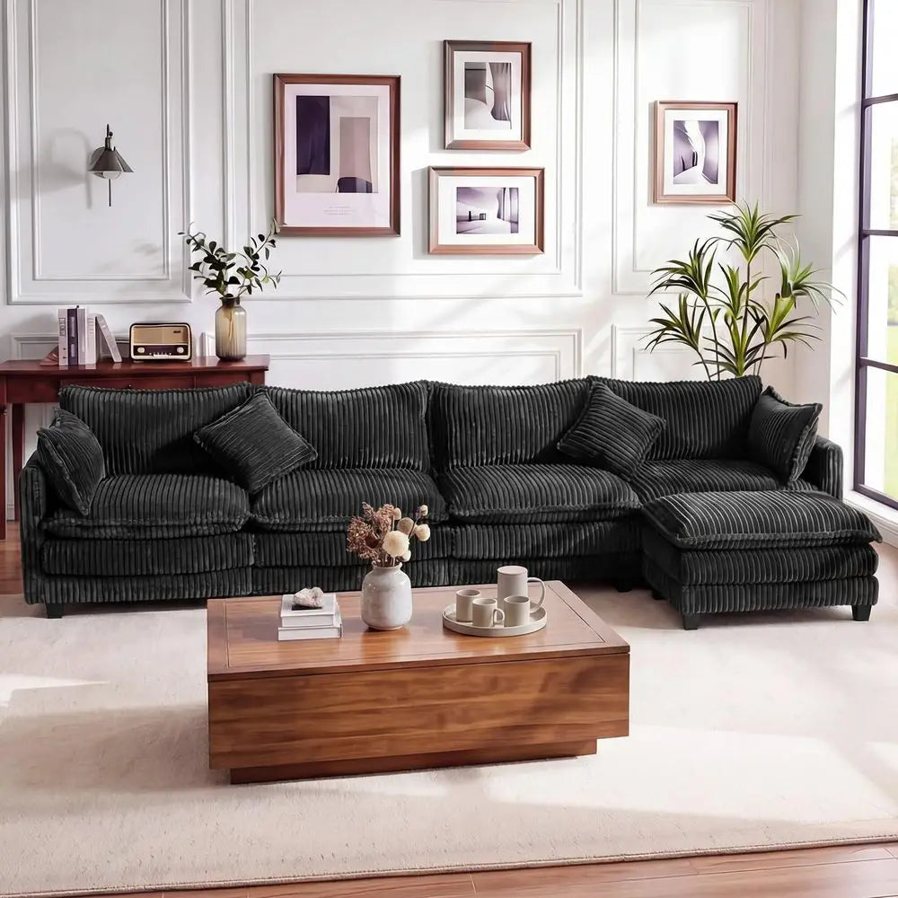 L Shaped Modular Sectional Couch Corduroy Upholstered Living Room Sofa