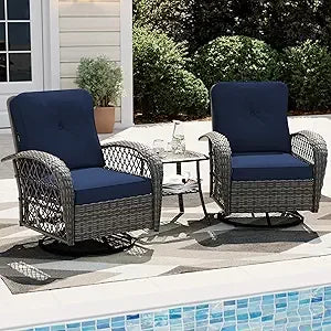 FEICHENG Outdoor Swivel Rocking Chair Set Of 3 Wicker Patio
