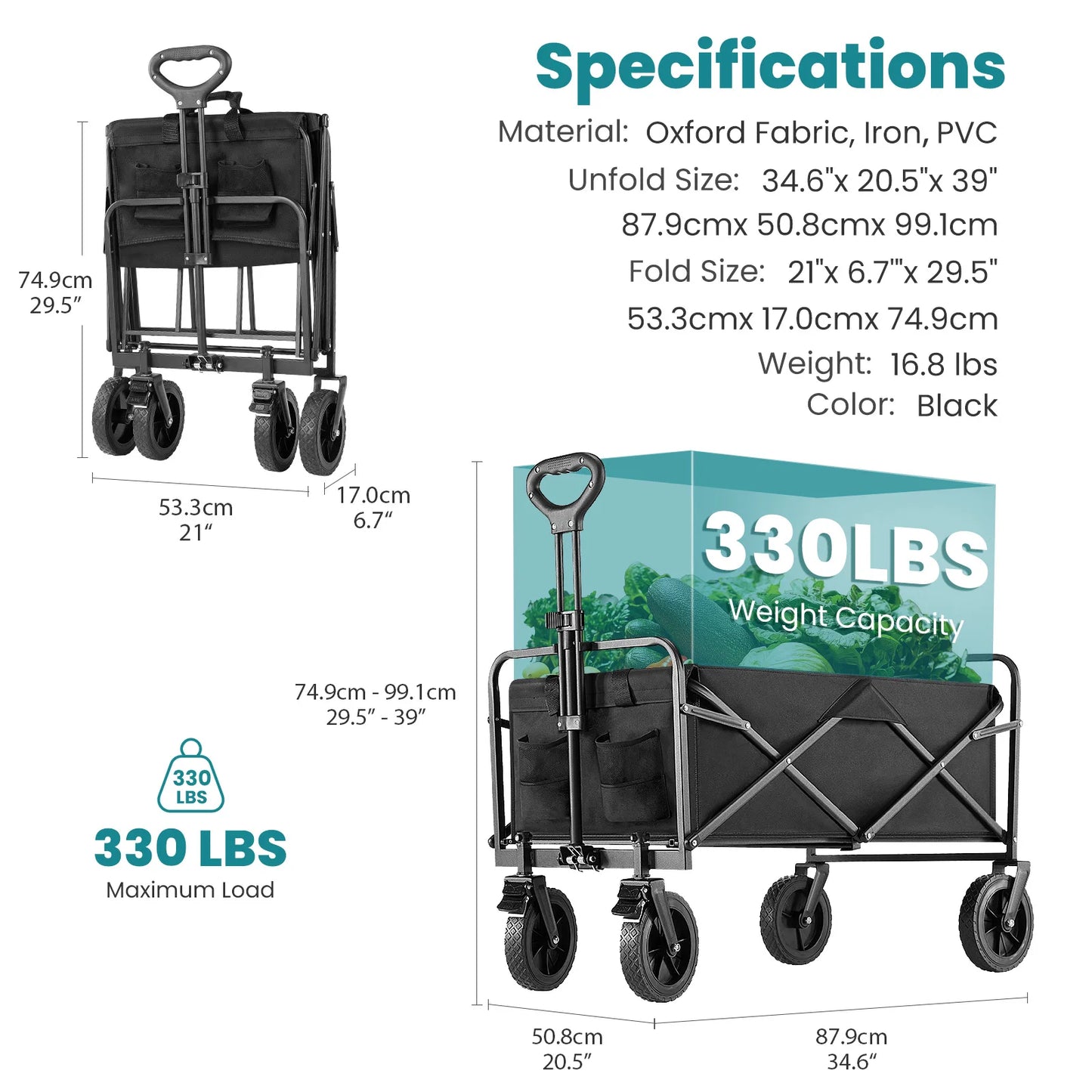 JHK Outdoor Foldable Large Capacity Garden Cart Wagon