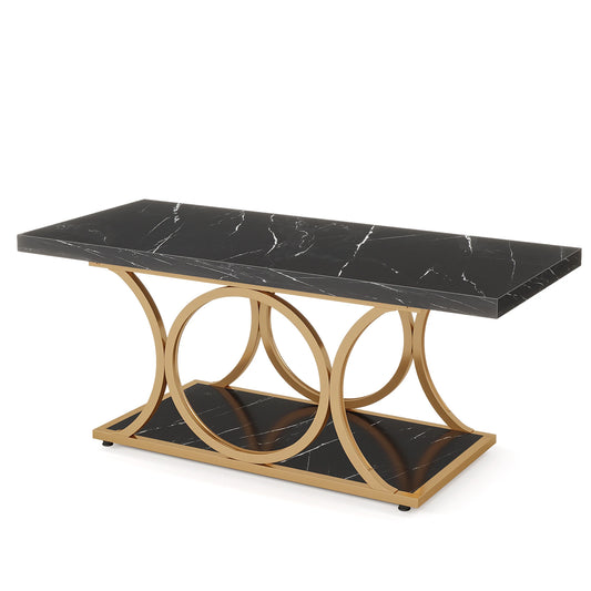 Tribesigns Rectangle Coffee Table Modern Two Tier Faux Marble Wood