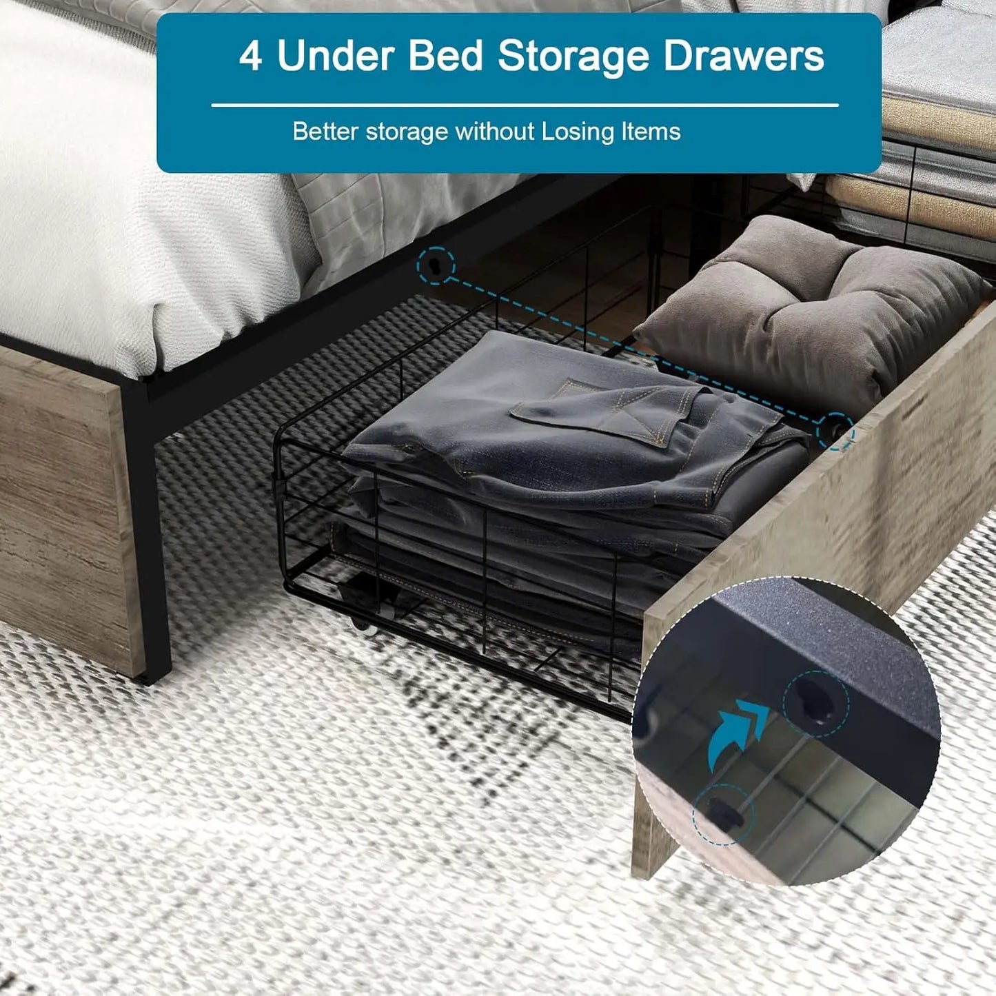 Hign-concerned LED Bed Frame With Headboard And Storage