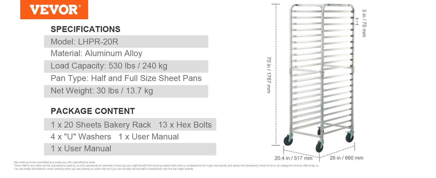 SucceBuy Bun Pan Rack With Brake Wheels For Commercial Bakery