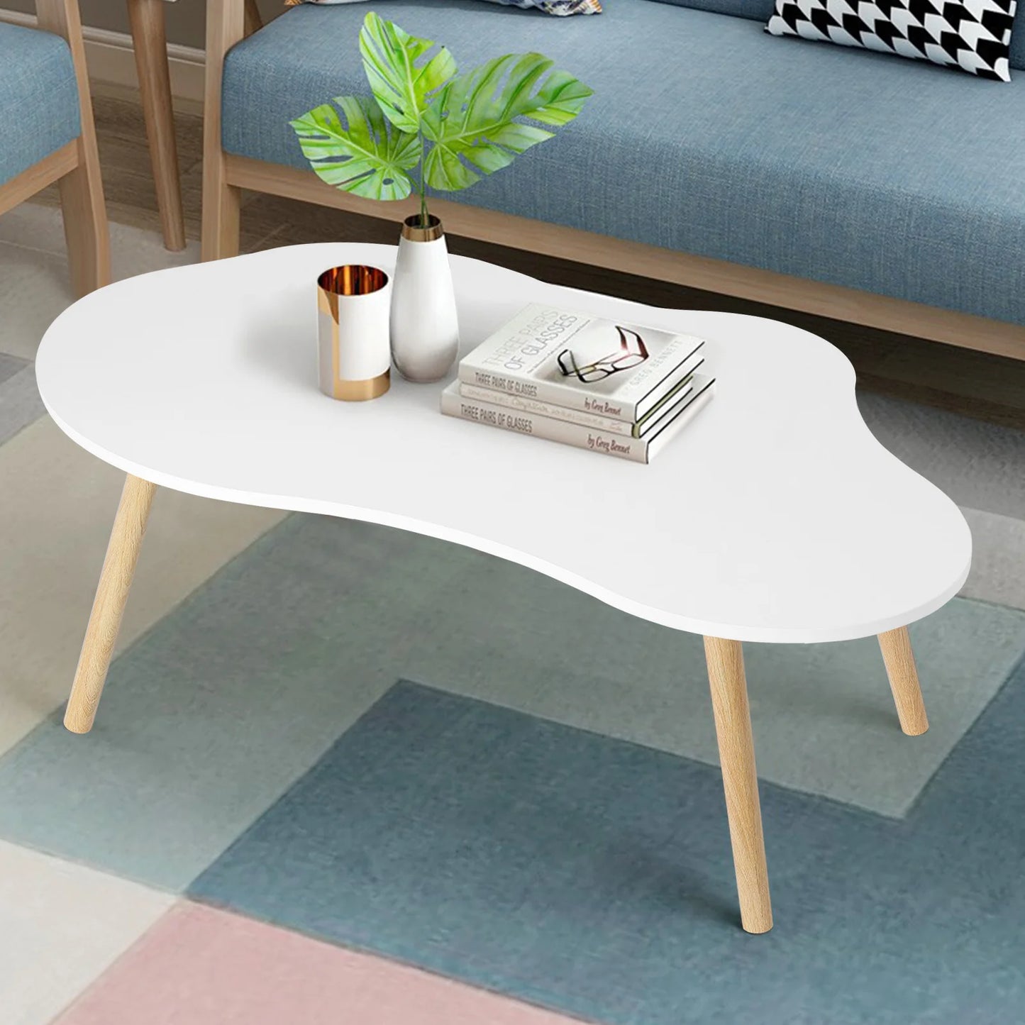 Modern Cloud Shaped Coffee Table Pedestal Wood Minimalist Design