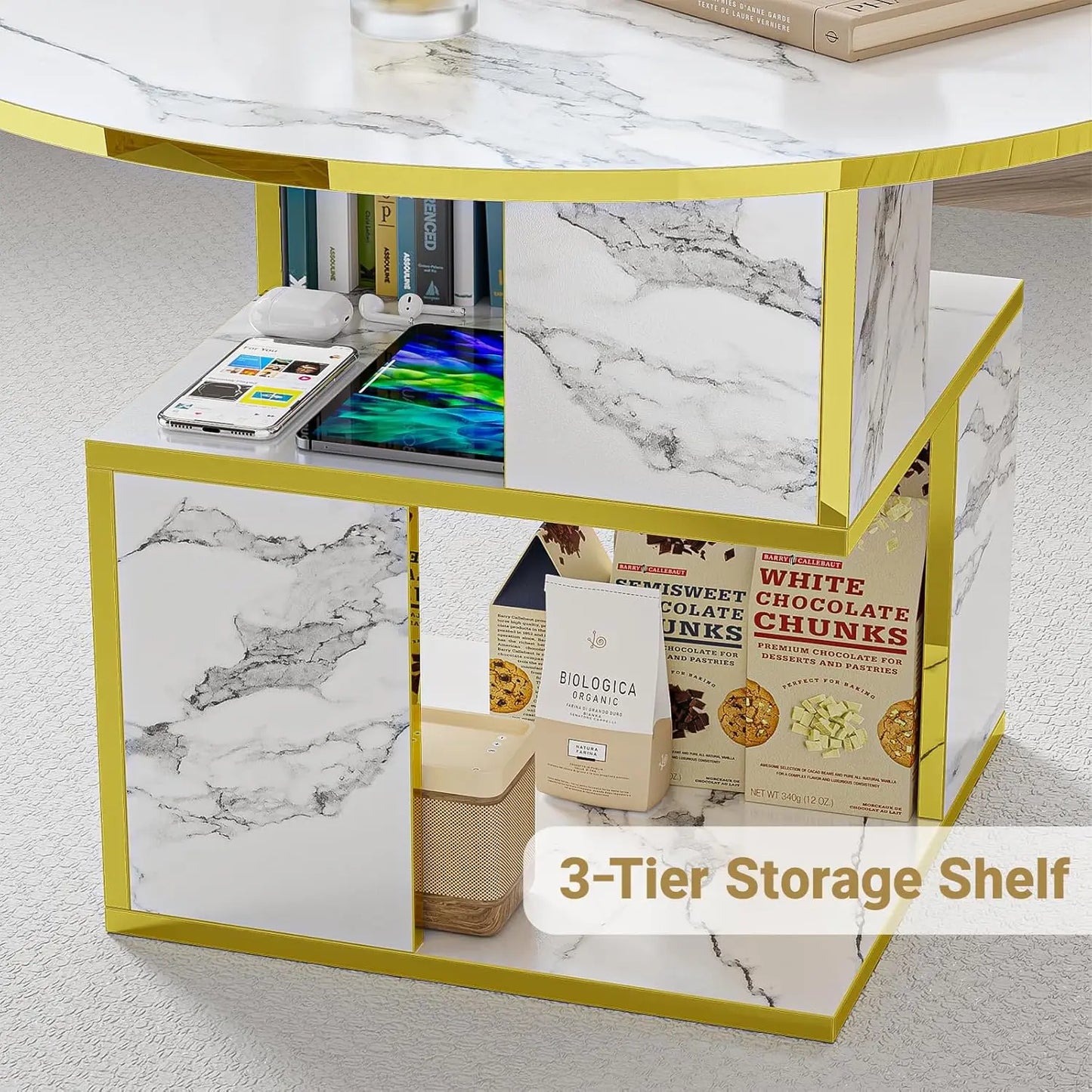 MERRONIX 3-Tier Round Coffee Table With Storage