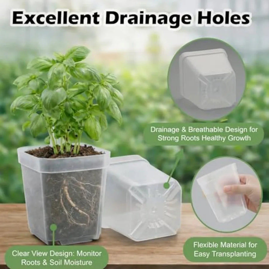 120 Packs Square Plastic Nursery Pots With Drainage For Seedlings