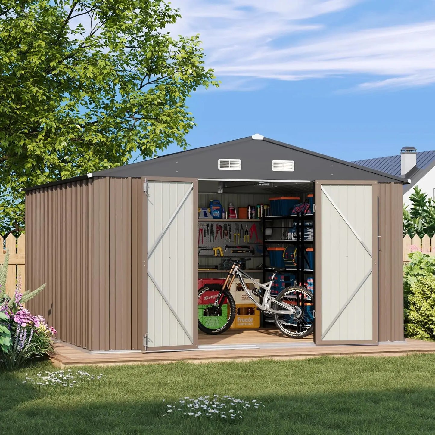 Lockable Metal Storage Shed For Garden Utility Tools Outdoor Use