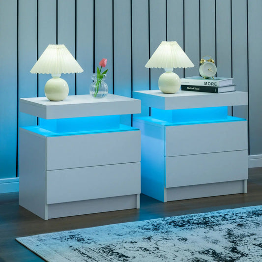 Cubehom Two Piece Nightstands Set With LED Drawers