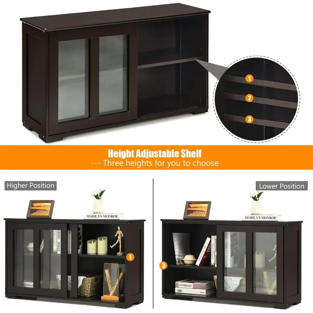 MKDK Wooden Kitchen Buffet Cabinet With Adjustable Shelves
