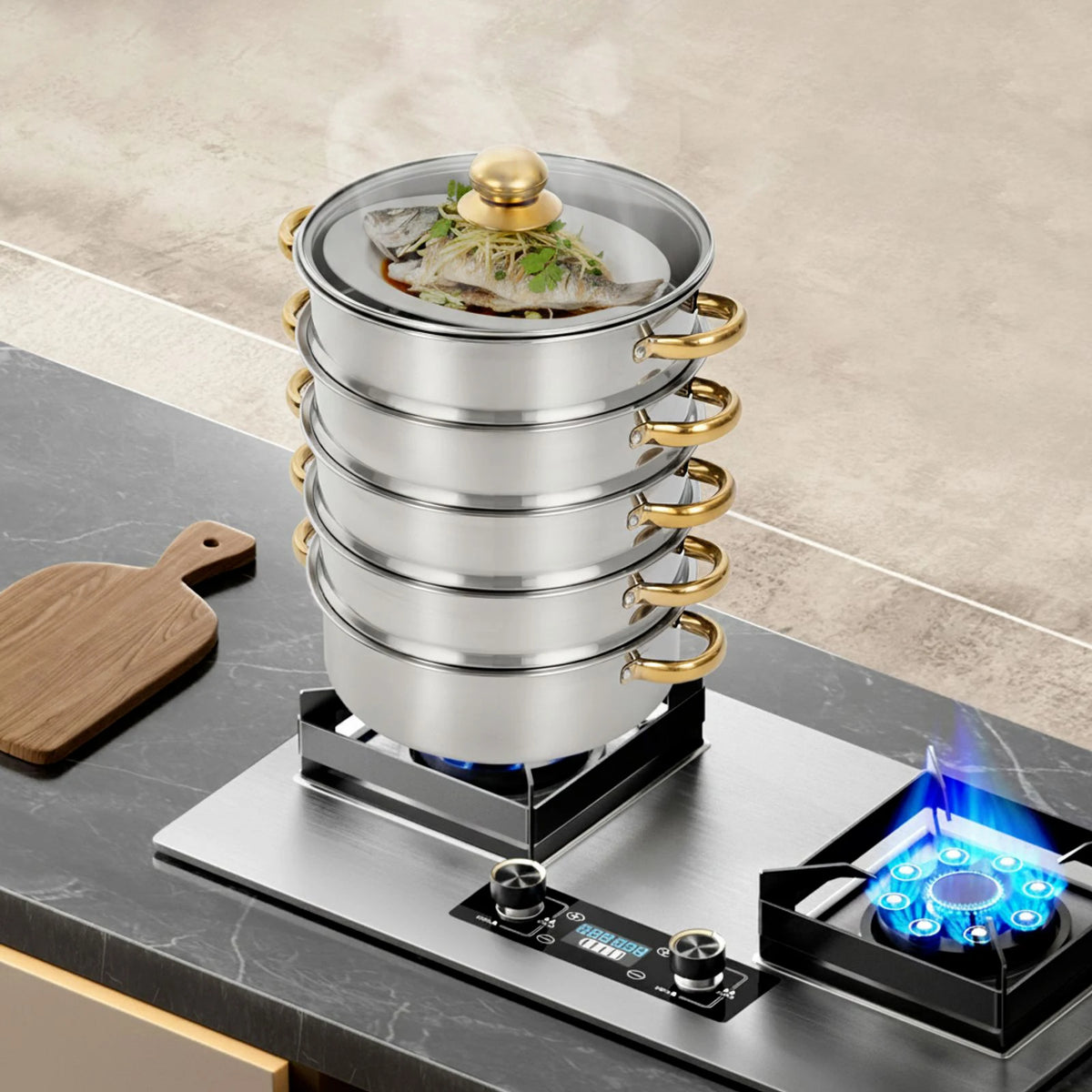 Bymaocar Five Tier Stainless Steel Steamer Pot With Viewing Lid