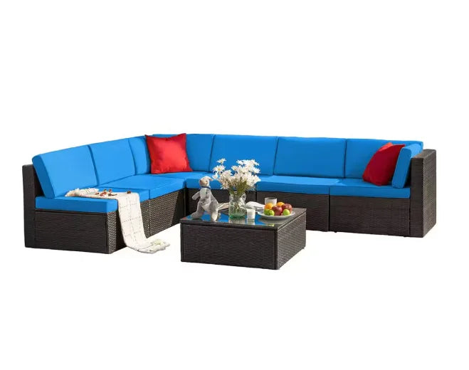 Tozey Outdoor Patio Sofa Sectional Set Weatherproof PE Rattan