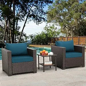 Outdoor Furniture Club Chair Set With Glass End Table