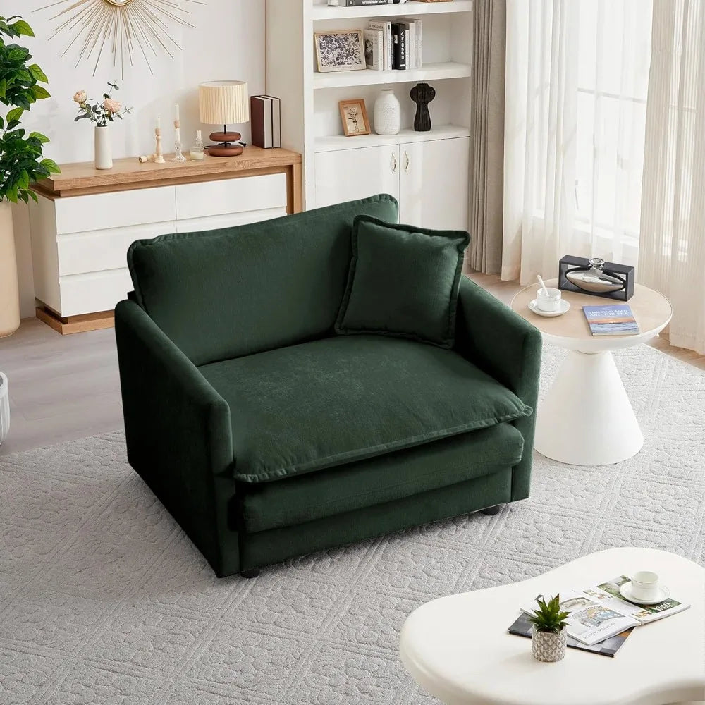 41.4" W Single Seat Sofa, Chenille Comfy Deep Upholstered Couch Armchair with Toss Pillow for Living Room Bedroom Office Apartm