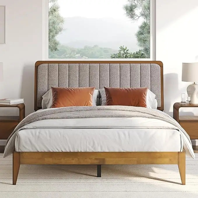 Yanying Raven Solid Wood Bed Frame Mid Century Modern