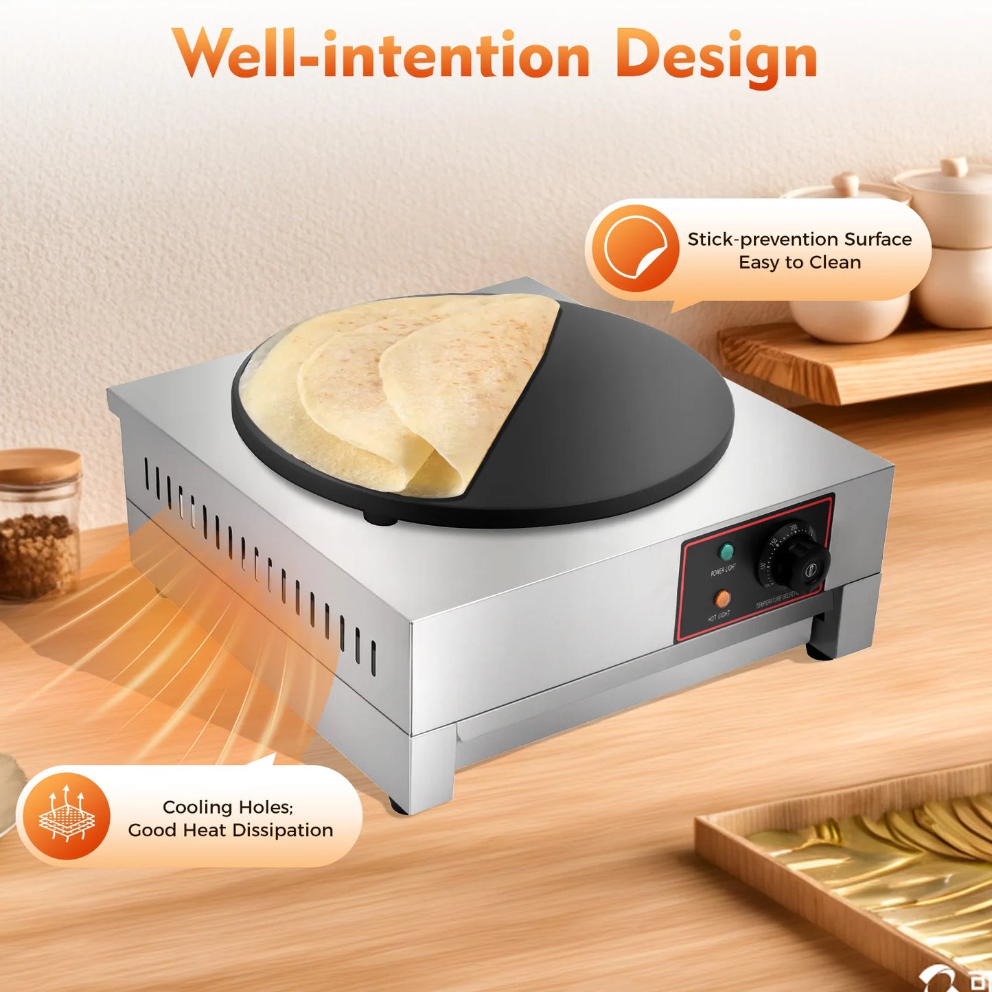 Electric Crepe Pan With Adjustable Temperature For Kitchen Use