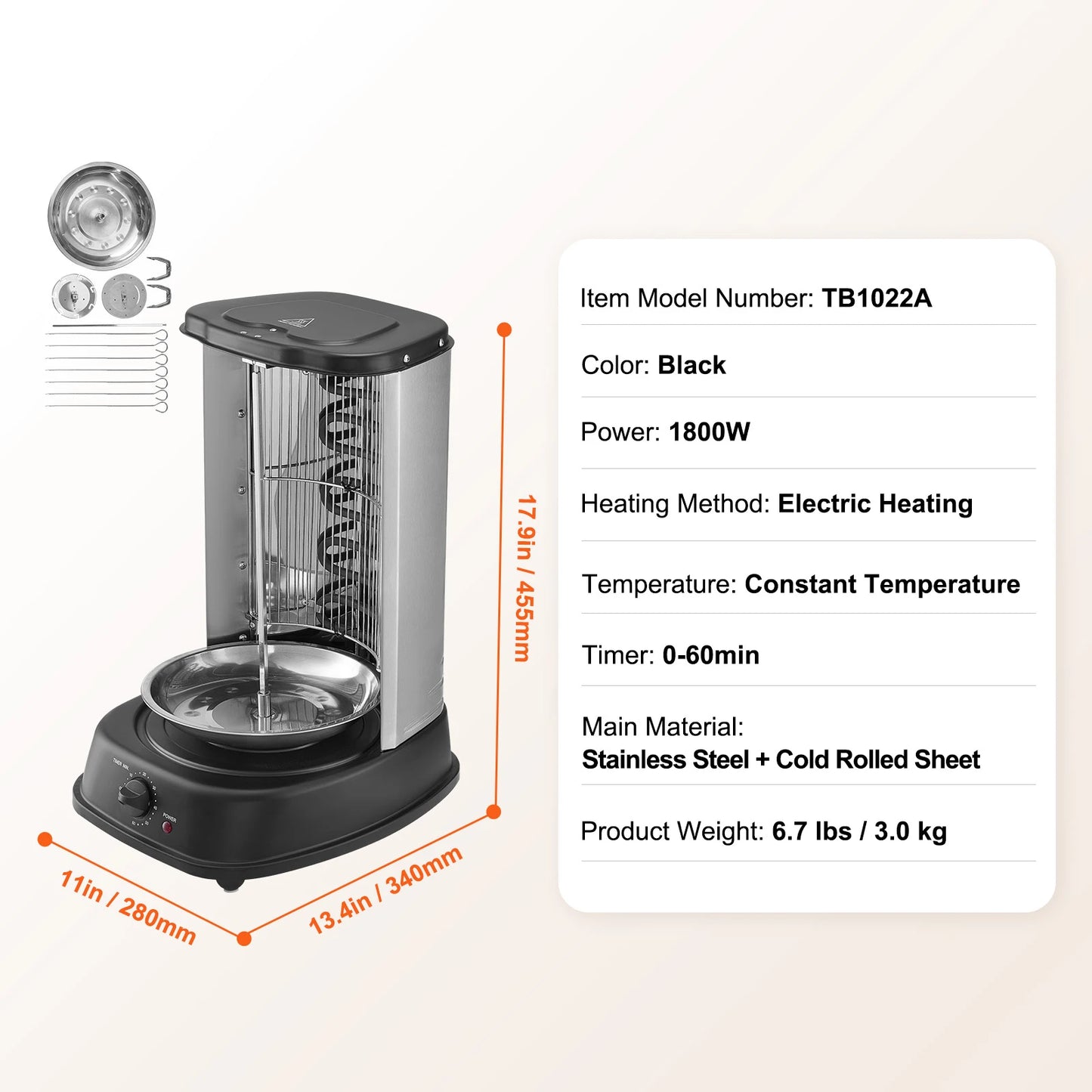 Shawarma Grill Machine Vertical Gyro Rotisserie Oven Doner Kebab