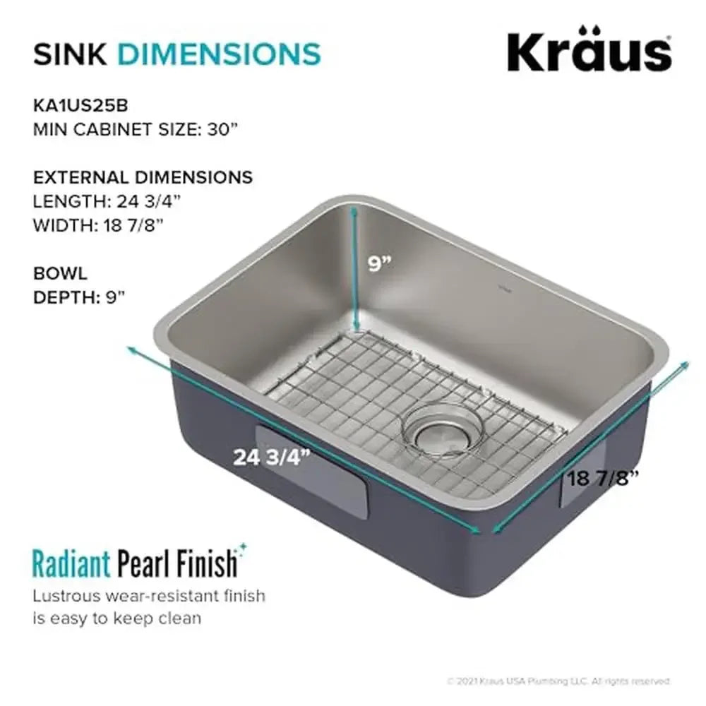 25" Undermount Stainless Steel Sink Clean & Contemporary Design Heavy-Duty Construction Spacious Single Bowl Dex Series by