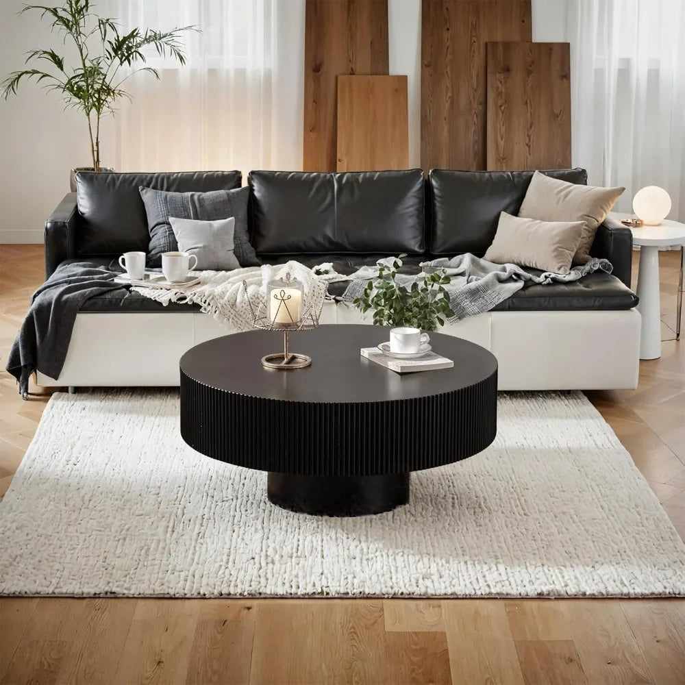 RBXC Round Fluted Drum Coffee Table For Living Room