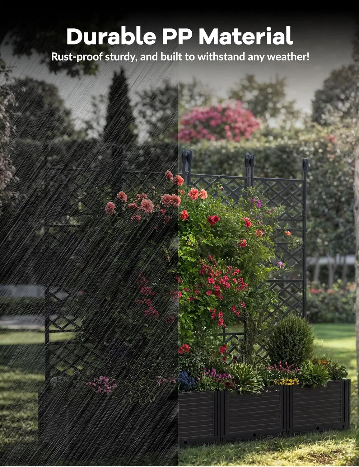 TWISTER.CK Plastic Planter Box With Trellis For Raised Garden Bed