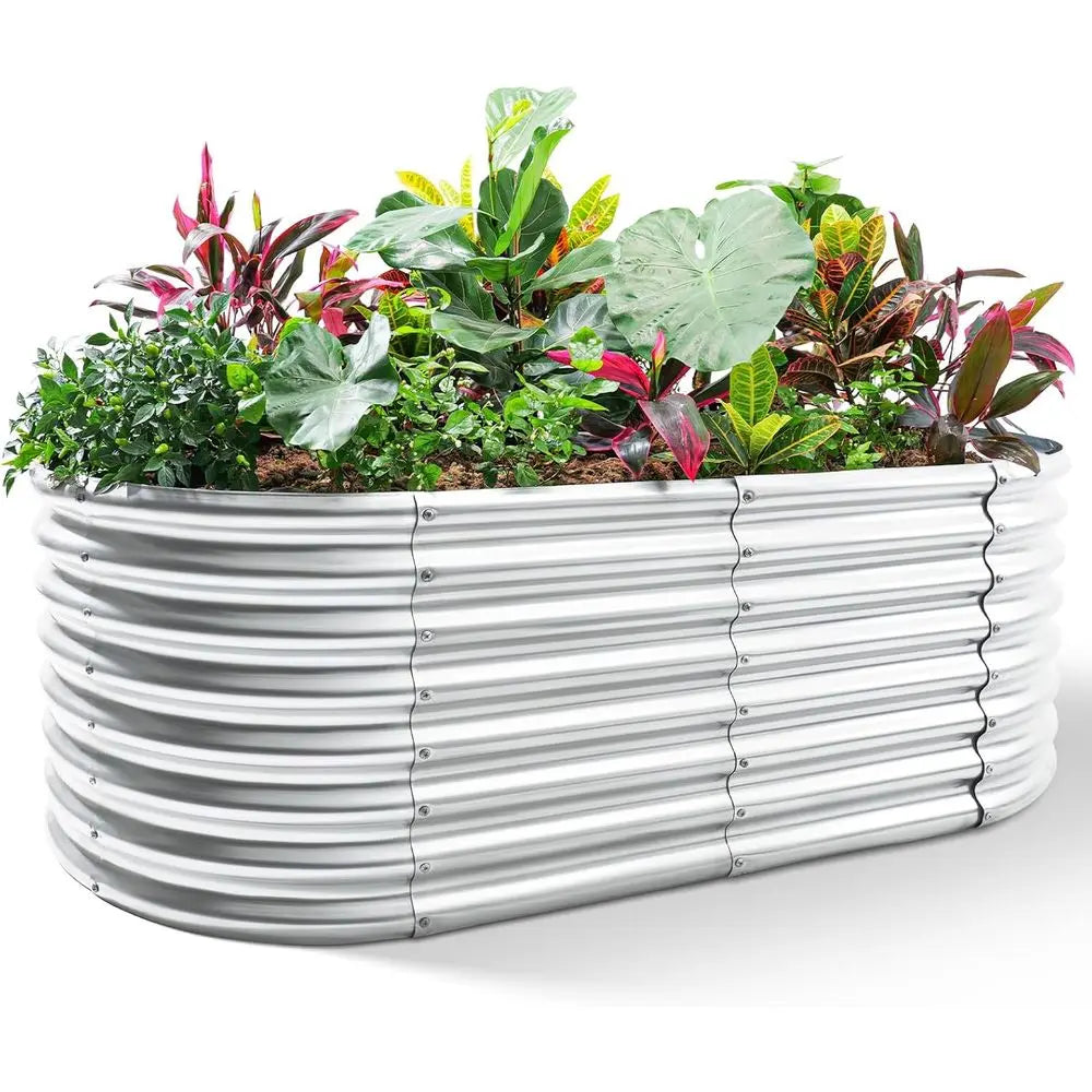 Oval Galvanized Metal Garden Bed Planter for Vegetables and Fruits