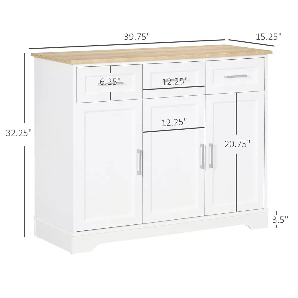Sideboard Buffet Cabinet With 3 Storage Drawers And Adjustable Shelf For Living Room