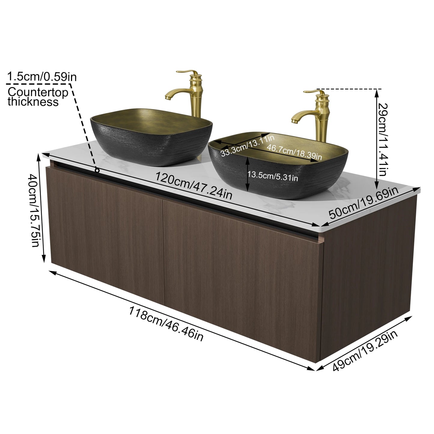 Hign-concerned Modern Floating Bathroom Vanity Sink Combo Wall Cabinet MarbleTop
