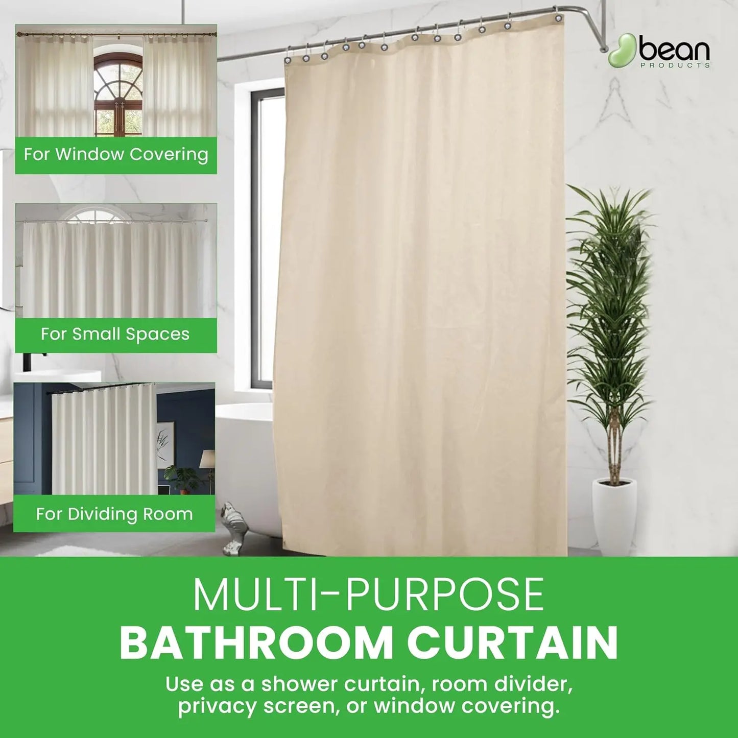 Natural Cotton Shower Curtain Liner Eco Friendly Washable Breathable