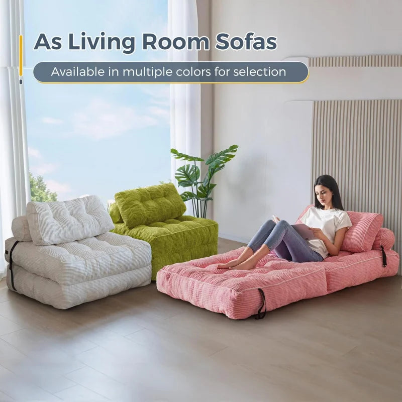 Folding Sofa Bed Convertible Sleeper Chair – W/Pillow & Foldable Mattress, Portable, for Living Room/Bedroom