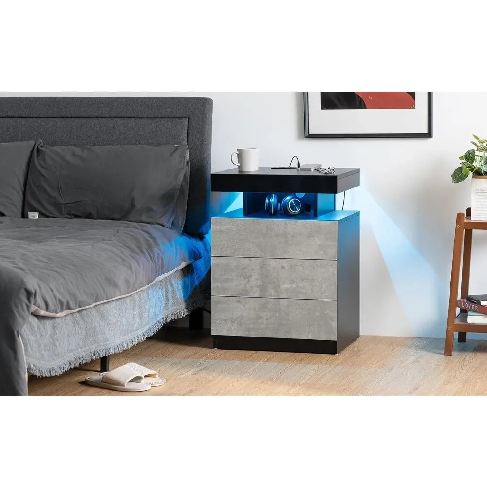 GUANGBAI LED Nightstand With Wireless Charging USB Ports