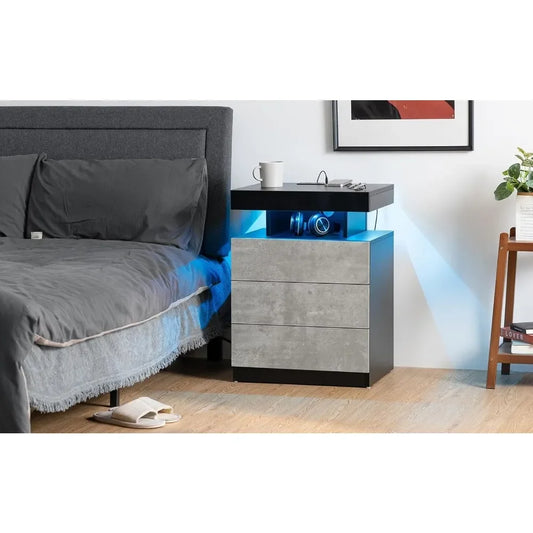 GUANGBAI LED Nightstand With Wireless Charging USB Ports