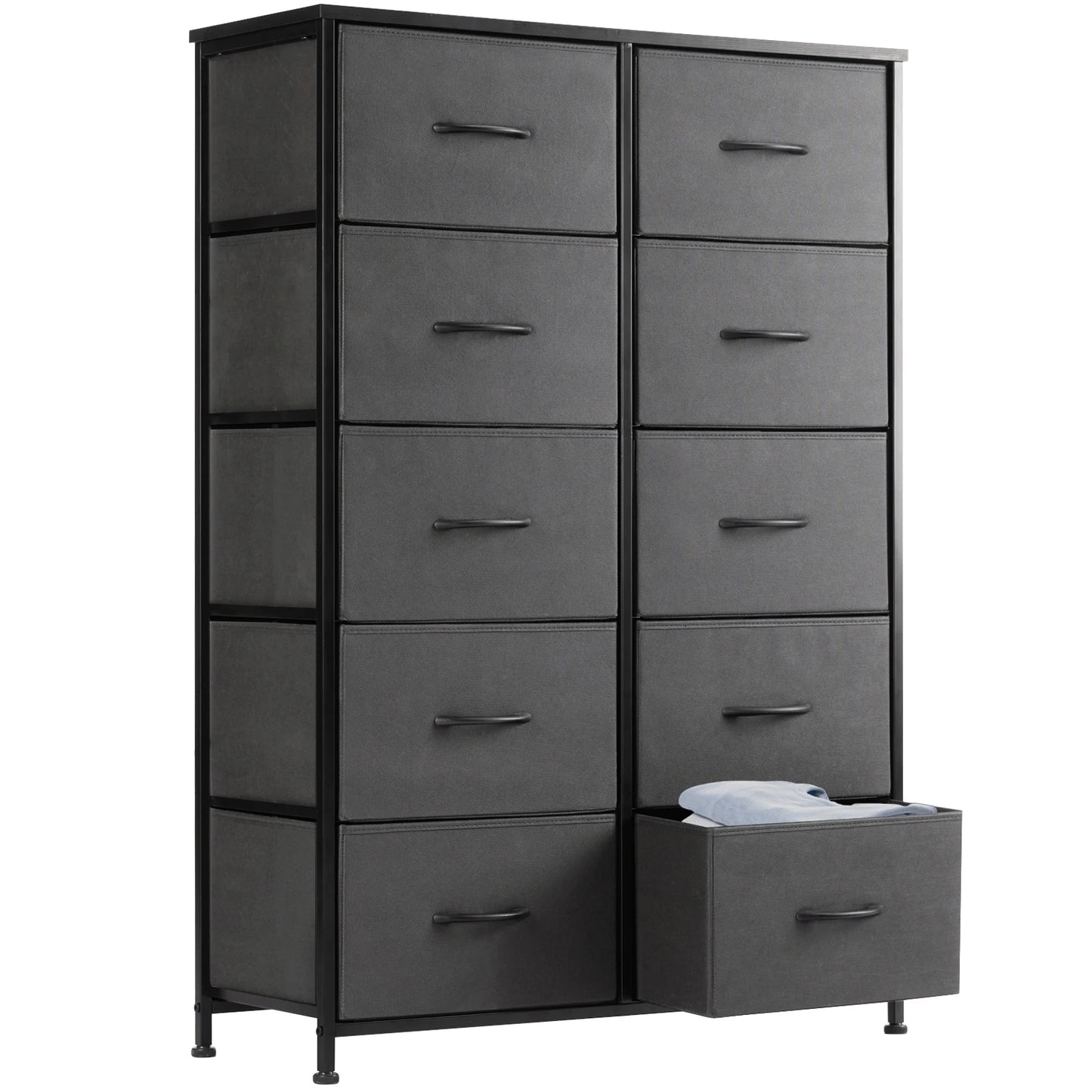 JHK Bedside Table With 10 Fabric Drawers Steel Frame Wardrobe