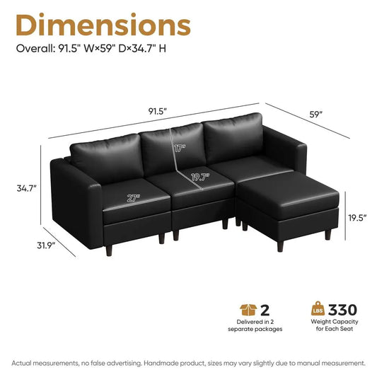 XMSJ Faux Leather Modular Sectional Sofa With Movable Storage
