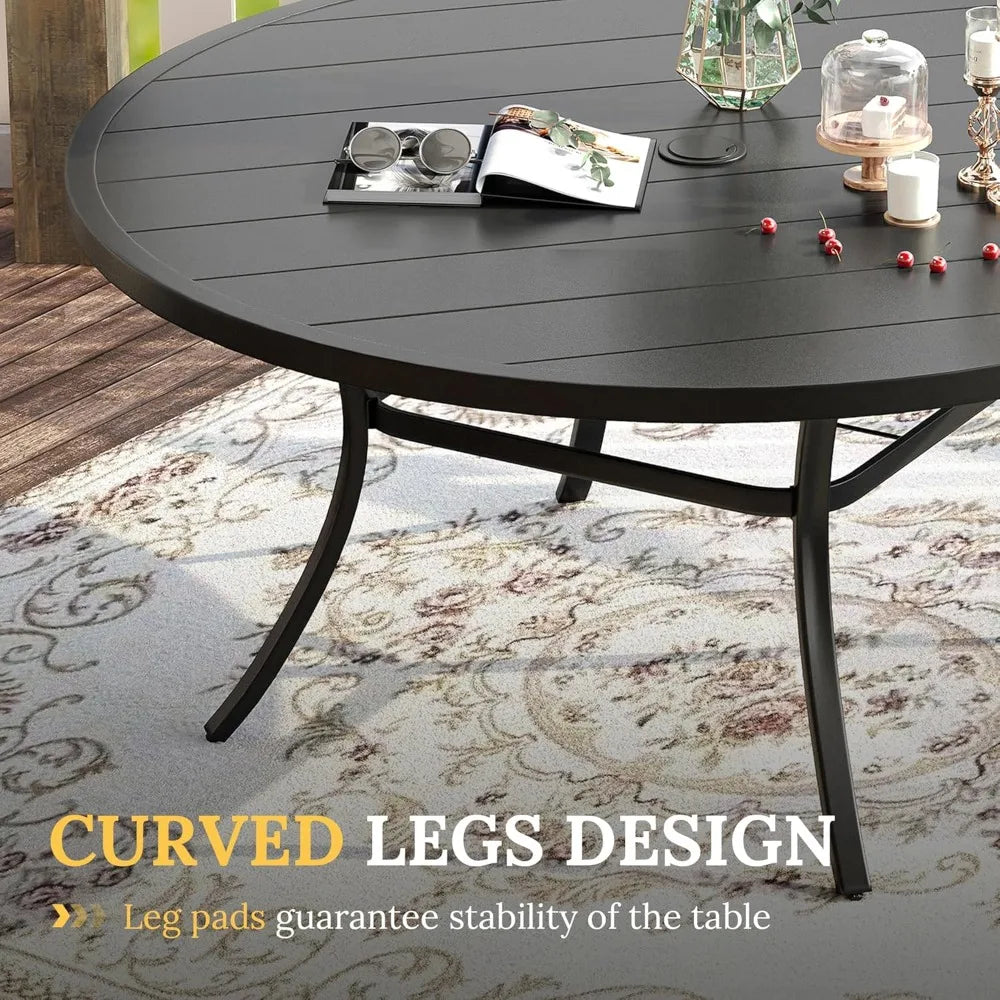 Outdoor All Weather Metal Round Patio Table With Umbrella Hole