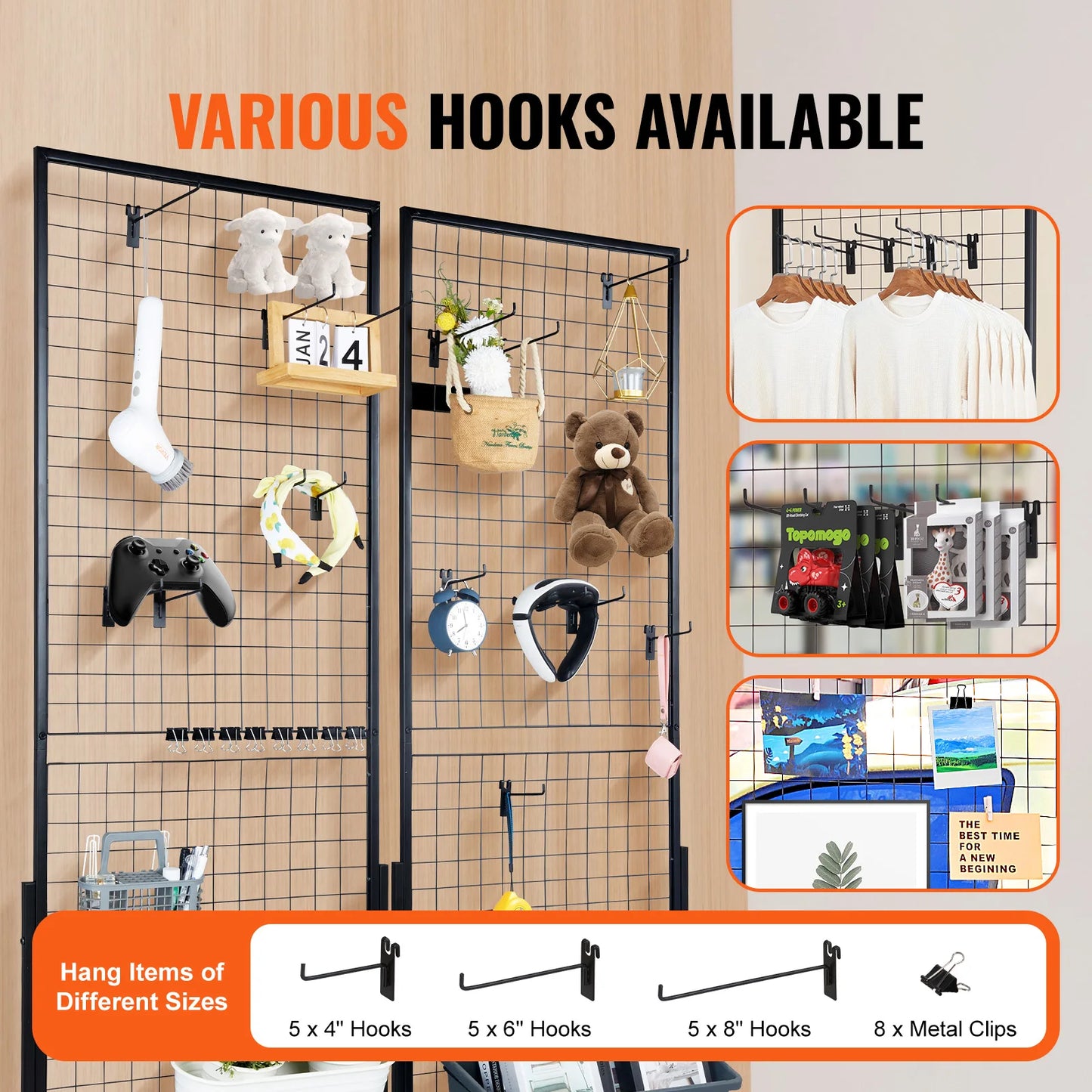 SucceBuy Grid Wall Panels Double Sided Gridwall Display Racks Hooks
