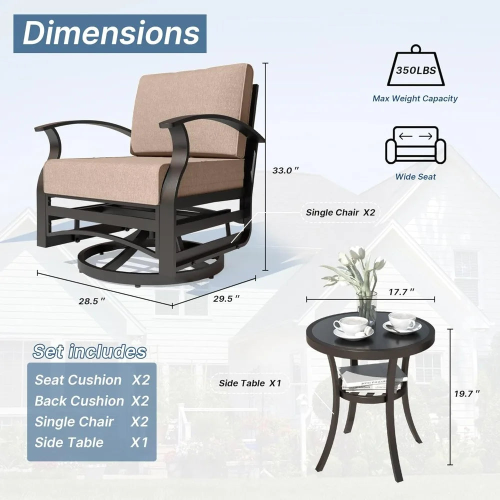 Outdoor Aluminum 3 Piece Patio Set With Swivel Rockers
