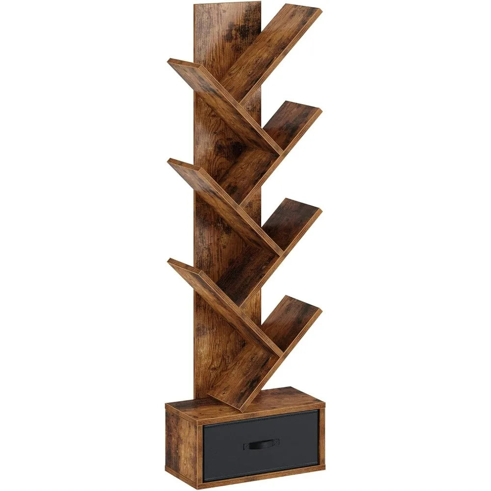 7 Tier Tree Bookshelf With Drawer Storage Rack Living Room