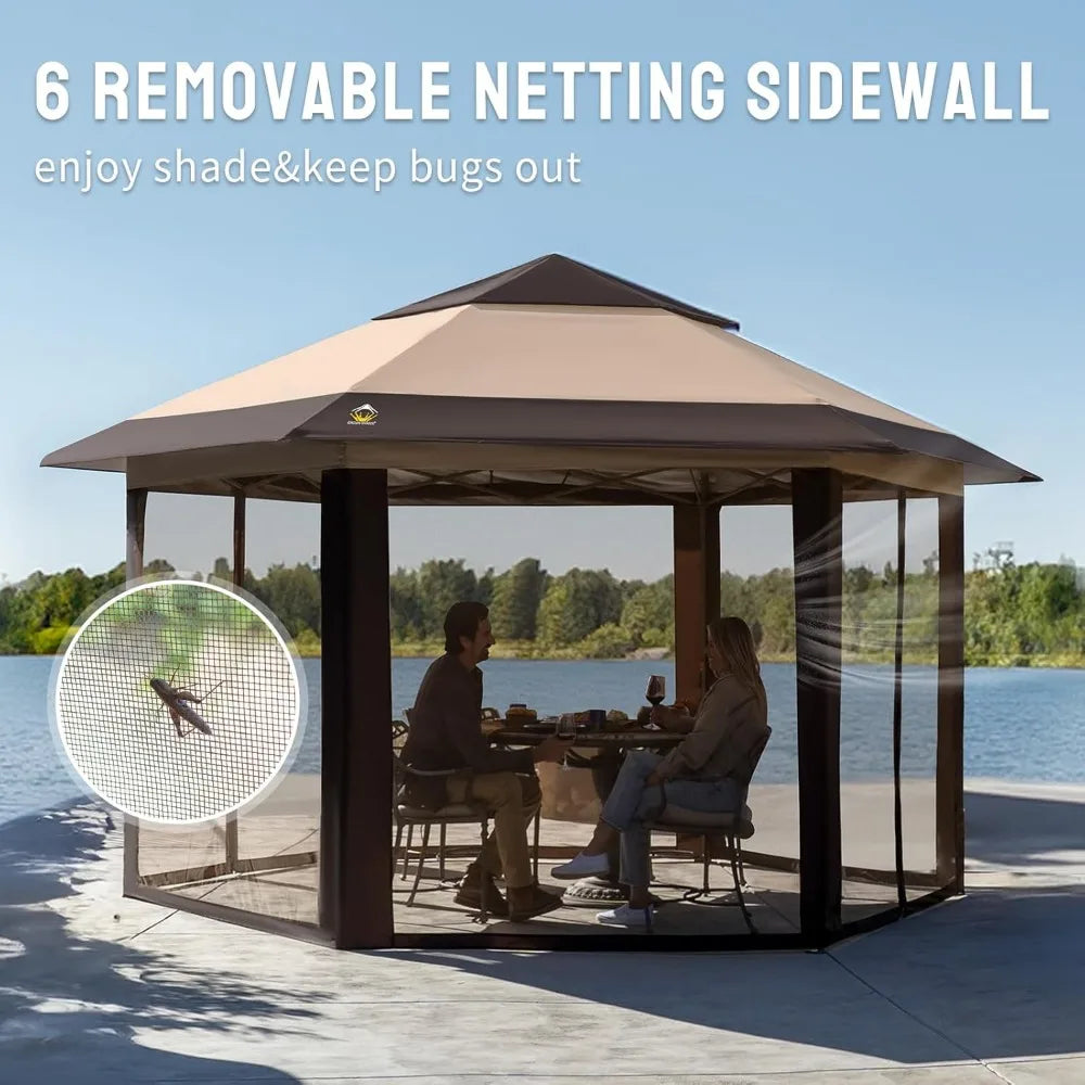 16x16 Pop up Gazebo with Mosquito Nettings, Patented Center Lock 6-Sided Portable Gazebo, 300D Silver-Coated Fabric UV Resistan