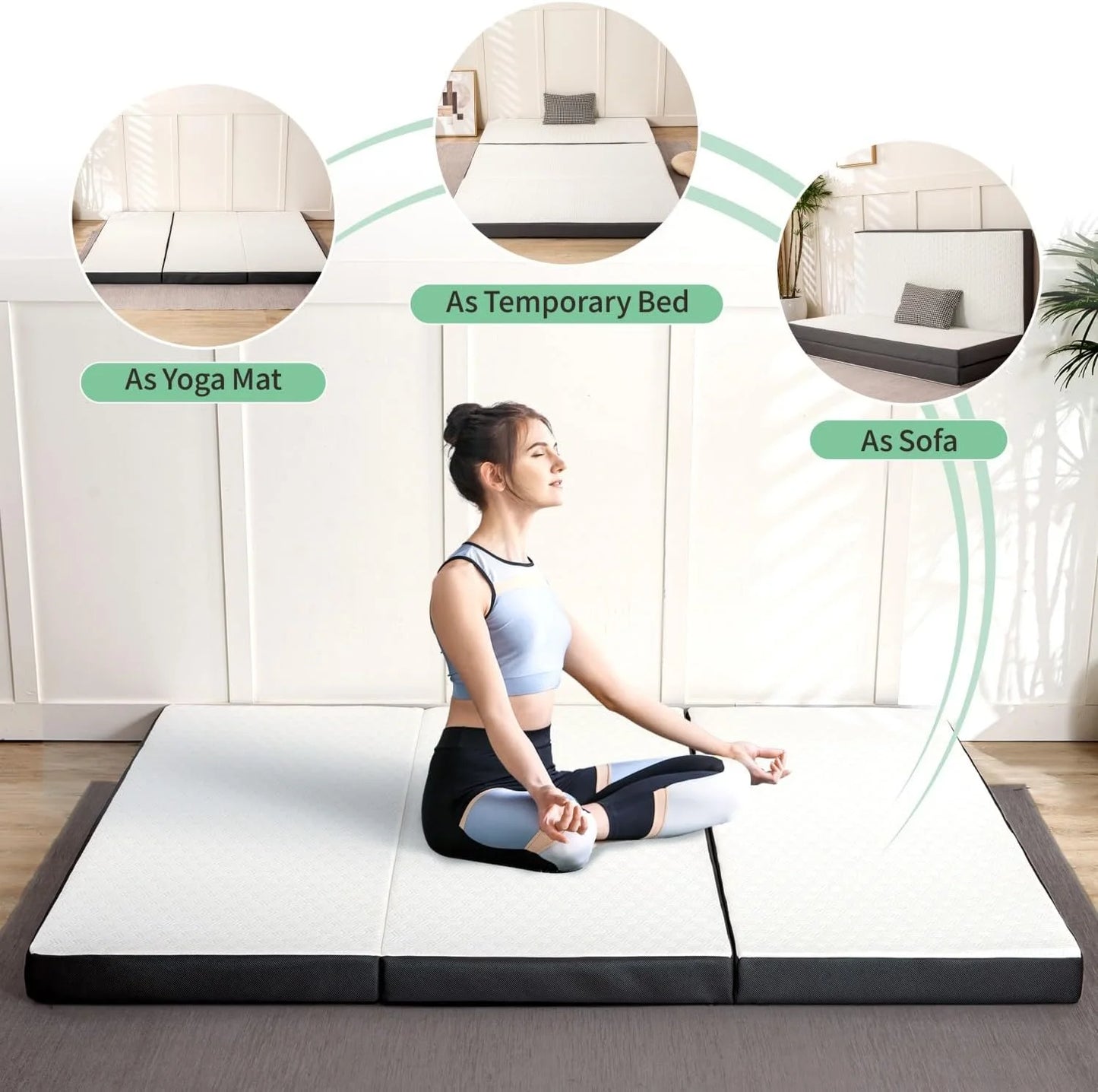 Hcore Tri Fold Mattress With Washable Cover Storage Pockets