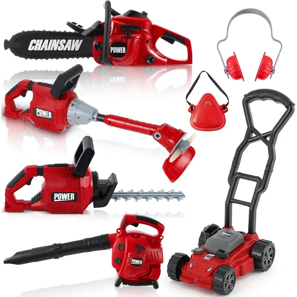 7 Piece Kids Electric Garden Tool Set Leaf Blower Chainsaw