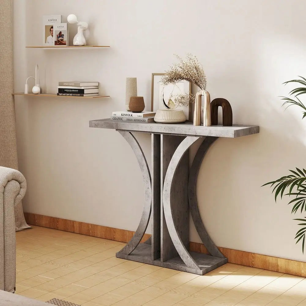 Entryway Table With Geometric Metal Frame For Living Room