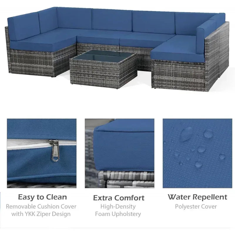 Yujingxi 7 Piece Patio Rattan Wicker Outdoor Sectional Set